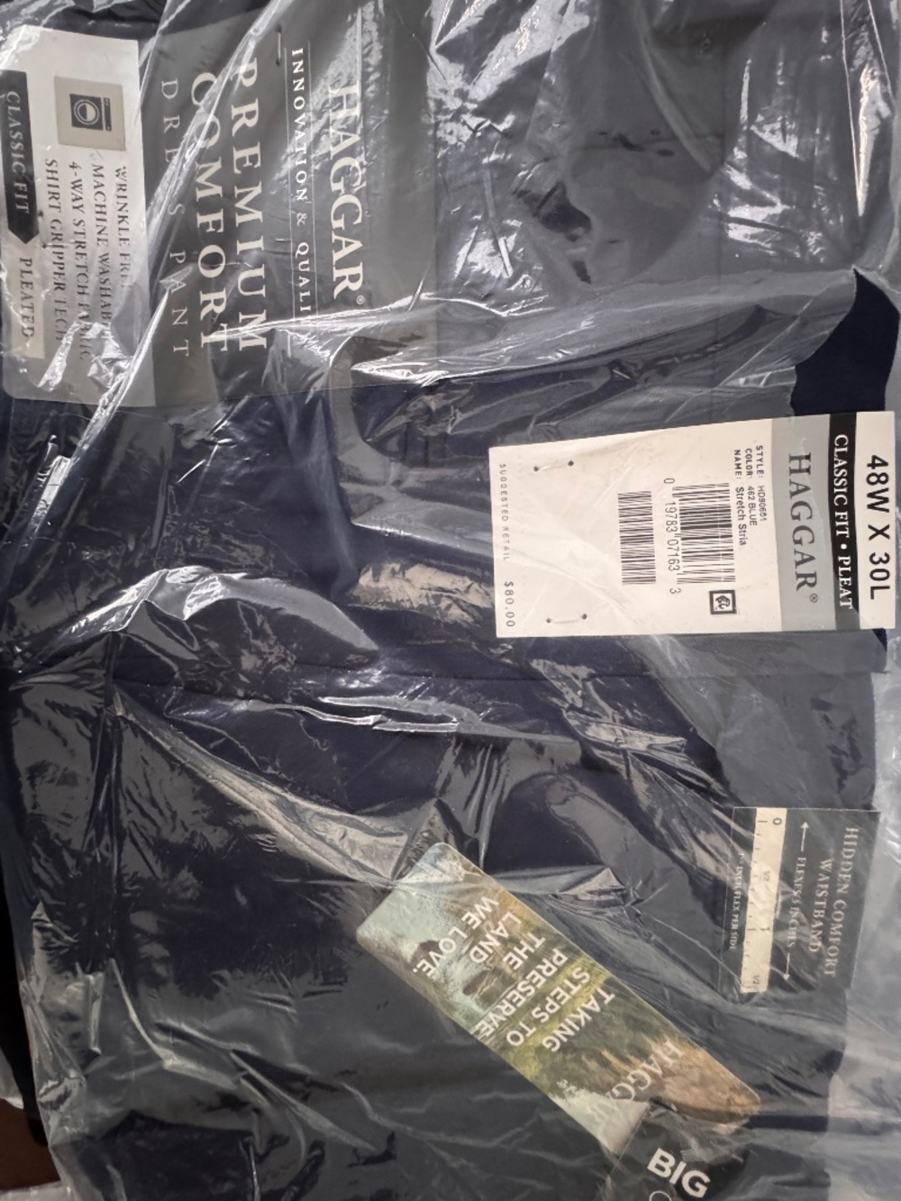 Haggar Mens 48x30 Premium Comfort Dress Pants Classic Fit Pleated NWT